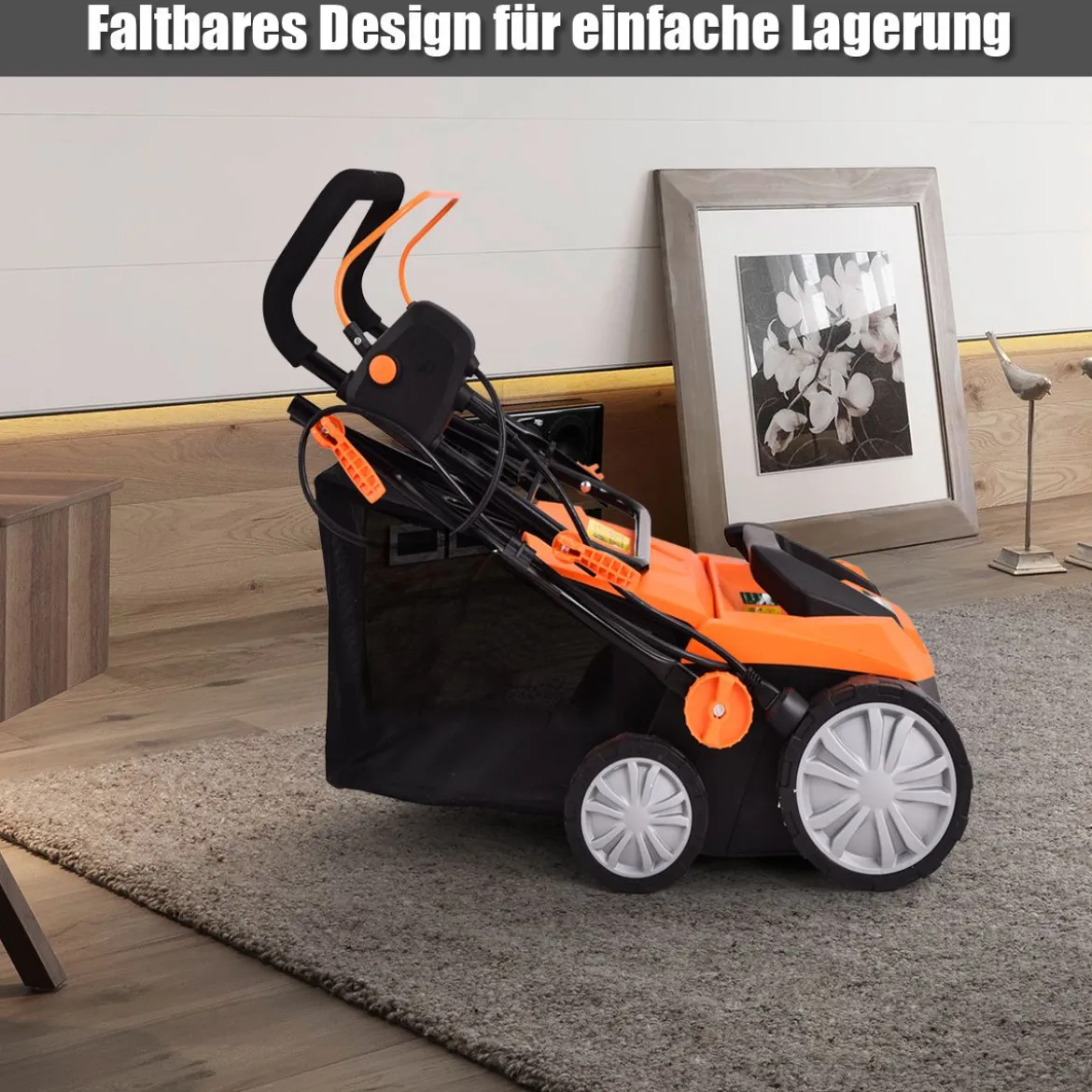 Elektro Vertikutierer Rasenlüfter 1800W 2 Stufen Arbeitstiefe 67 x 58 x 86 - 104 cm Orange