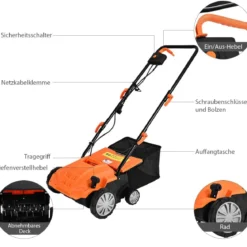 Elektro Vertikutierer Rasenlüfter 1500W 2-in-1-Vertikutierer und Belüfter 104,5 x 51 x 103 cm Orange