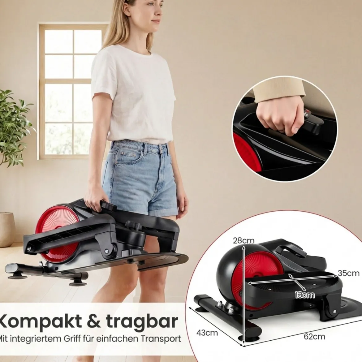 Ellipsentrainer verstellbarer magnetischer Widerstand & flüsterleise LCD-Monitor Schwarz