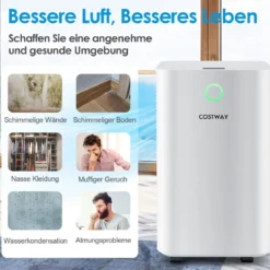 15㎡ Entfeuchter 15L Entfeuchter mit 3 Modi Mobile Luftentfeuchter 25,5 x 22 x 45 cm Weiß
