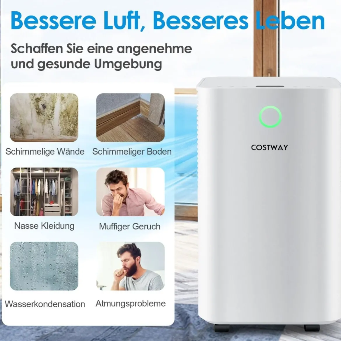 15㎡ Entfeuchter 15L Entfeuchter mit 3 Modi Mobile Luftentfeuchter 25,5 x 22 x 45 cm Weiß