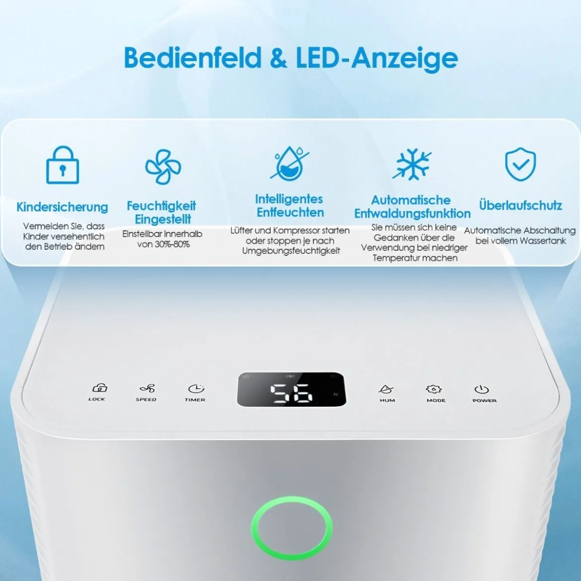 15㎡ Entfeuchter 15L Entfeuchter mit 3 Modi Mobile Luftentfeuchter 25,5 x 22 x 45 cm Weiß