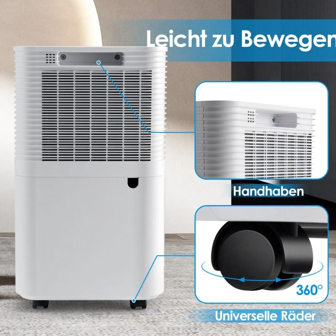 15㎡ Entfeuchter 15L Entfeuchter mit 3 Modi Mobile Luftentfeuchter 25,5 x 22 x 45 cm Weiß