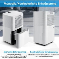 15㎡ Entfeuchter 15L Entfeuchter mit 3 Modi Mobile Luftentfeuchter 25,5 x 22 x 45 cm Weiß