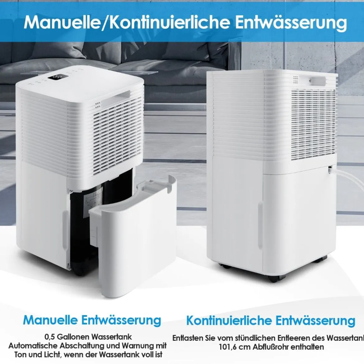 15㎡ Entfeuchter 15L Entfeuchter mit 3 Modi Mobile Luftentfeuchter 25,5 x 22 x 45 cm Weiß