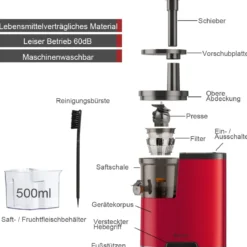 Entsafter Saftpresse für Gemüse und Obst 150W Slow Juicer mit Umkehrfunktion Rot