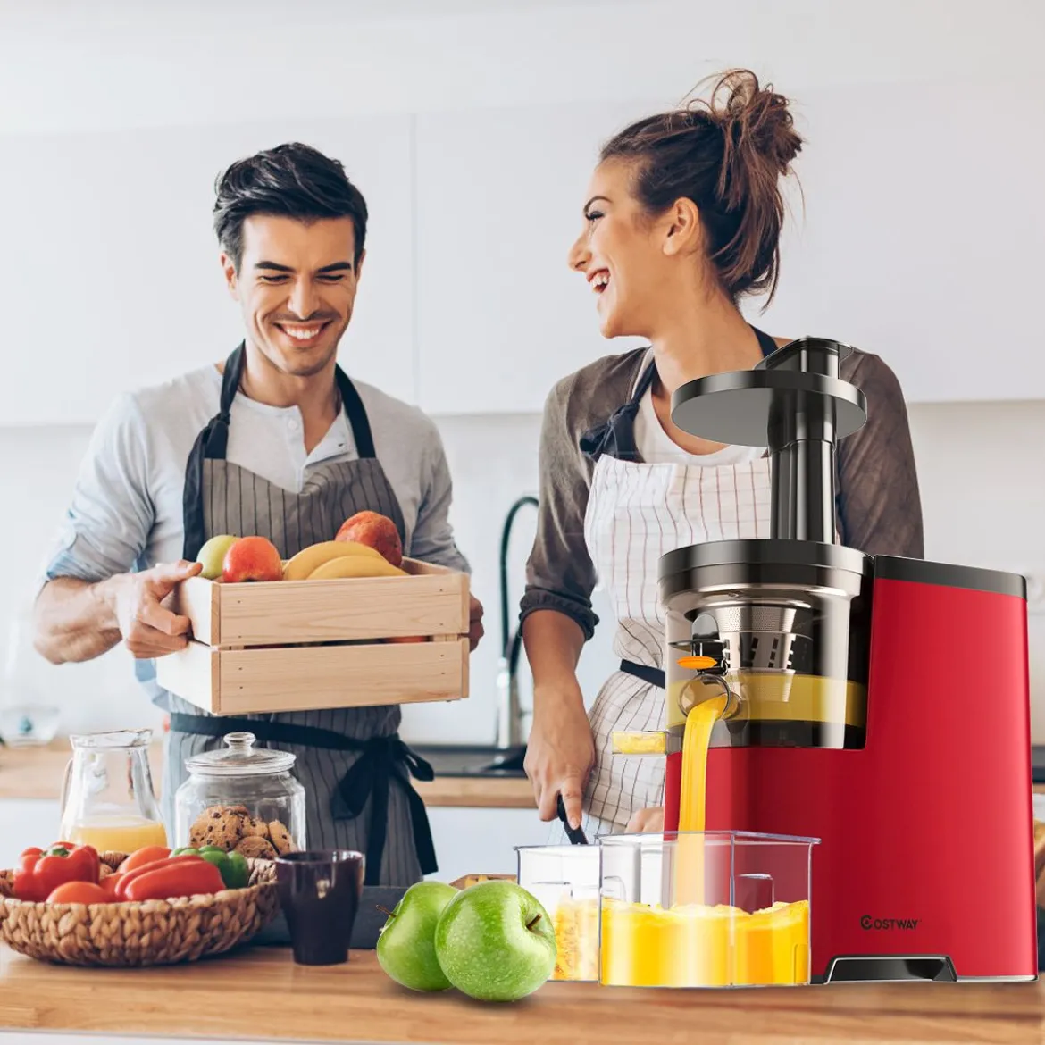 Entsafter Saftpresse für Gemüse und Obst 150W Slow Juicer mit Umkehrfunktion Rot