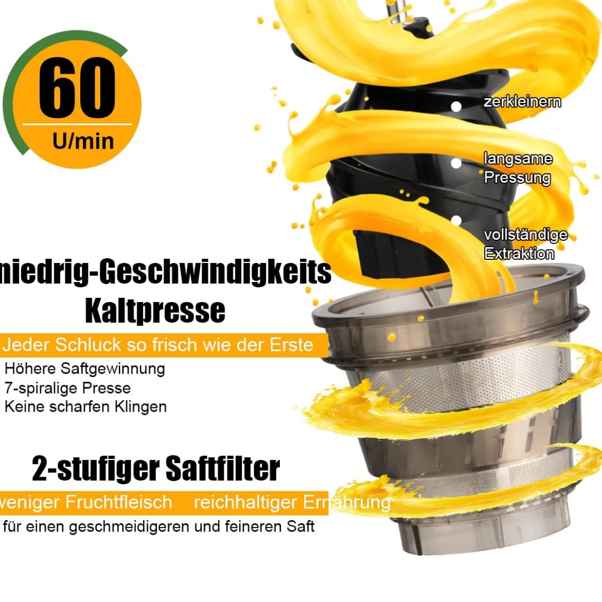 Entsafter Saftpresse für Gemüse und Obst 150W Slow Juicer mit Umkehrfunktion Rot