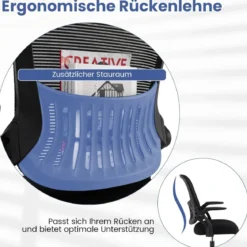 Entwurfstuhl hoher Mesh-Drehstuhl mit klappbaren Armlehnen & verstellbarem Fußstützring Schwarz