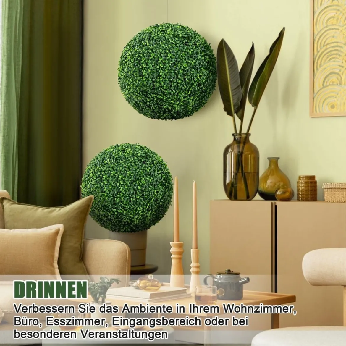 2er Buchsbaumkugel Buchsbaum Kugel UV-beständig Formschnitt Kunstpflanze Dekopflanze Dunkelgrün