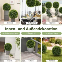 2er Buchsbaumkugel 52 cm Buchsbaum Kugel Zedern UV-beständig Formschnitt Kunstpflanze Grün