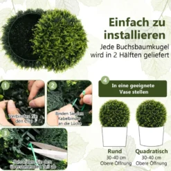 2er Buchsbaumkugel 52 cm Buchsbaum Kugel Zedern UV-beständig Formschnitt Kunstpflanze Grün