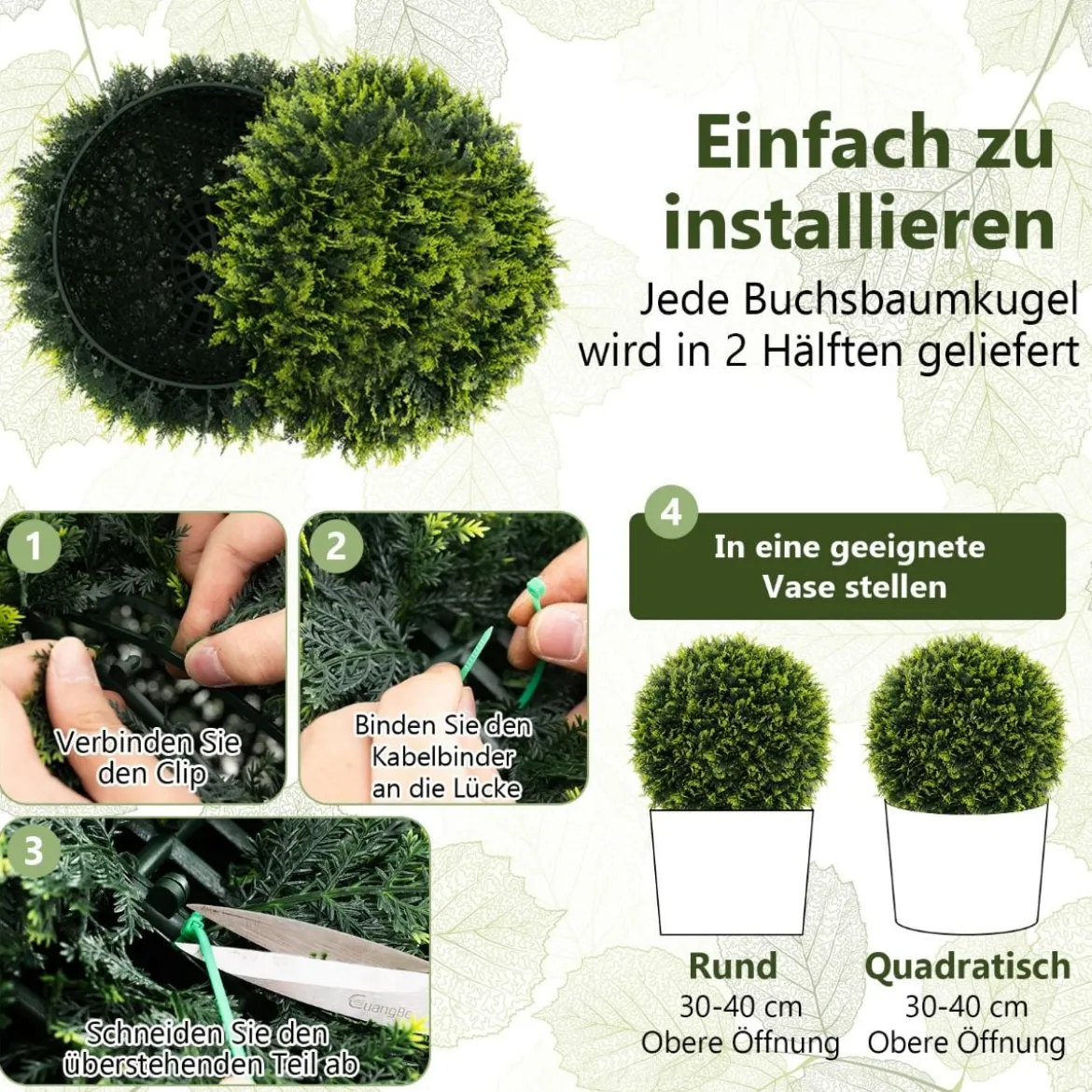 2er Buchsbaumkugel 52 cm Buchsbaum Kugel Zedern UV-beständig Formschnitt Kunstpflanze Grün