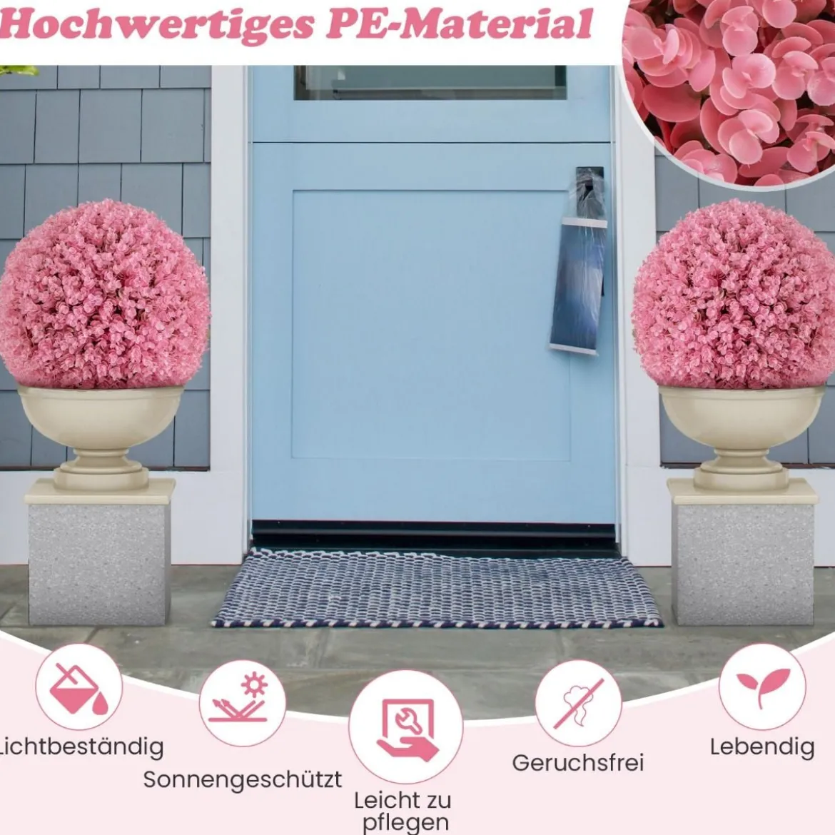 2er Buchsbaumkugel 44 cm Kunstpflanze Eukalyptus Buchsbaum Kugel Graskugel Pflanzenkugel Rosa
