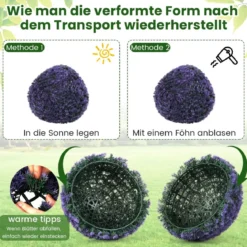 2er Buchsbaumkugel Kunstlavendel UV-beständige Kunstpflanze Blütenkugel Dekopflanze 38 cm