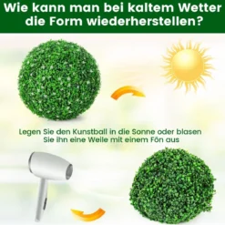 2er Buchsbaumkugel mit Weißen Blüten UV-beständige Künstliche Pflanze Grün