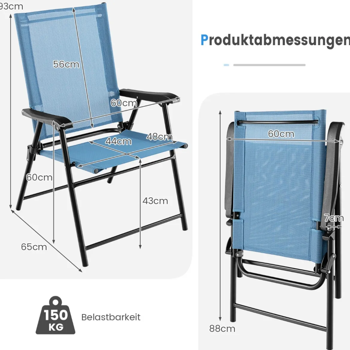 2er/4er Set Gartenstühle Klappstühle mit Armlehnen Balkonstühle mit wetterfestem Stoff Minzgrün/Blau