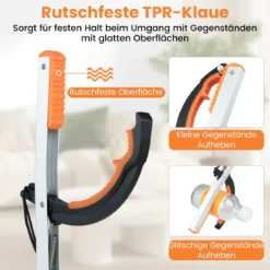 4er Extra lange 88 cm Greifzange Gartengreifer & Müllsammler-Stab Leichte Aluminium-Klaue Silber