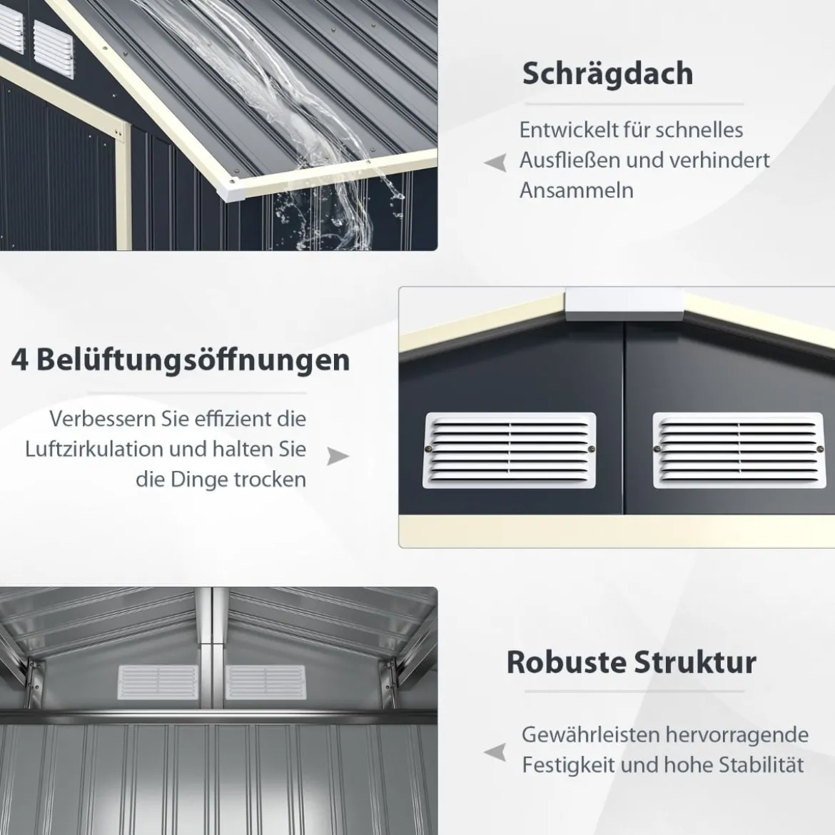 2er Gerätehaus Metall Erweitert + Geräteschuppen Set abschließbar Grau