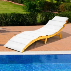 Ergonomische Holz Sonnenliege mit Auflage & Klappbarer Kopfstütze Gartenliege 190 x 55 x 52 cm