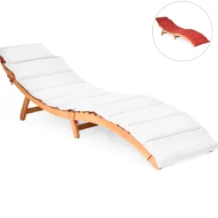 Ergonomische Holz Sonnenliege mit Auflage & Klappbarer Kopfstütze Gartenliege 190 x 55 x 52 cm