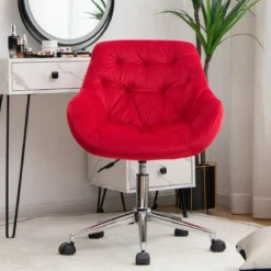 Ergonomischer Akzentstuhl Gepolsterter Drehstuhl aus Samt Rot