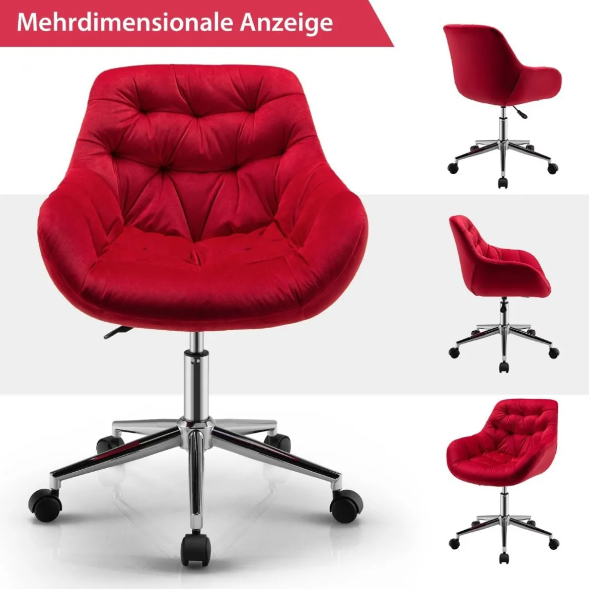 Ergonomischer Akzentstuhl Gepolsterter Drehstuhl aus Samt Rot