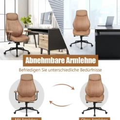 Ergonomischer Bürostuhl aus Wildleder 150° neigbarer Computerstuhl Braun