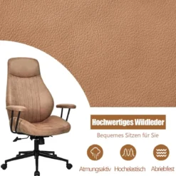 Ergonomischer Bürostuhl aus Wildleder 150° neigbarer Computerstuhl Braun