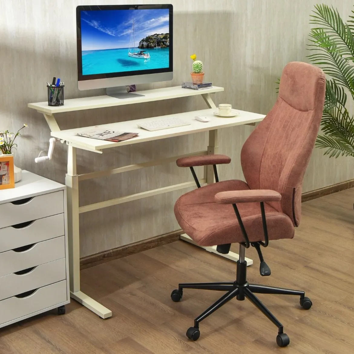 Ergonomischer Bürostuhl aus Wildleder 150° neigbarer Computerstuhl Rotbraun