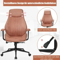 Ergonomischer Bürostuhl aus Wildleder 150° neigbarer Computerstuhl Rotbraun