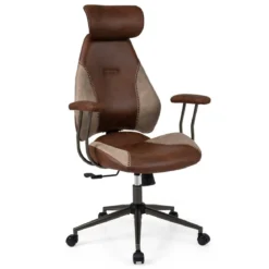 Ergonomischer Bürostuhl Computer-Schreibtischstuhl mit Wildlederstoff Kopfstütze Braun