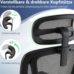 Ergonomischer Bürostuhl Computertischstuhl mit einziehbarer Fußstütze verstellbarer Lendenstütze & Armlehnen Schwarz