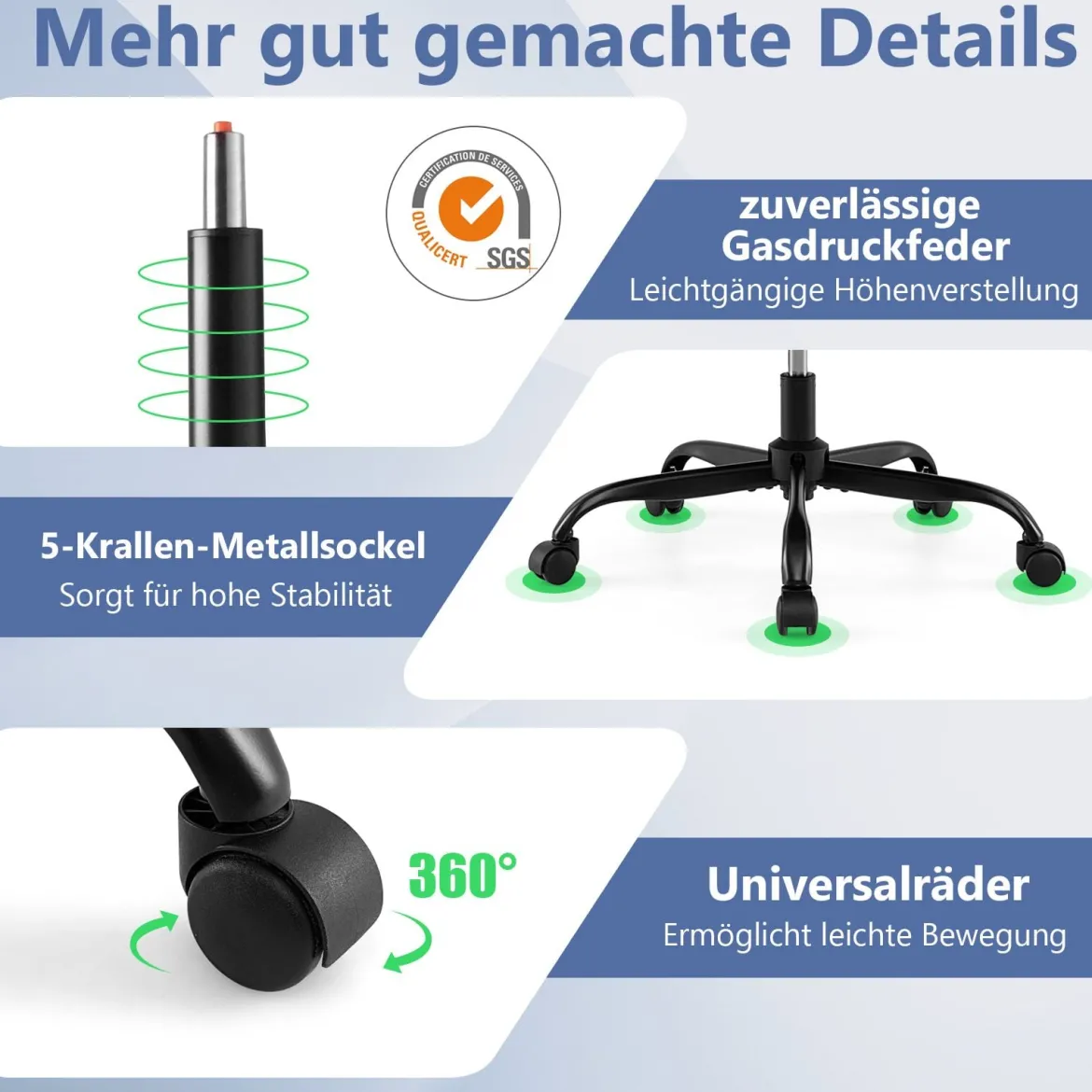 Ergonomischer Bürostuhl Computertischstuhl mit einziehbarer Fußstütze verstellbarer Lendenstütze & Armlehnen Schwarz