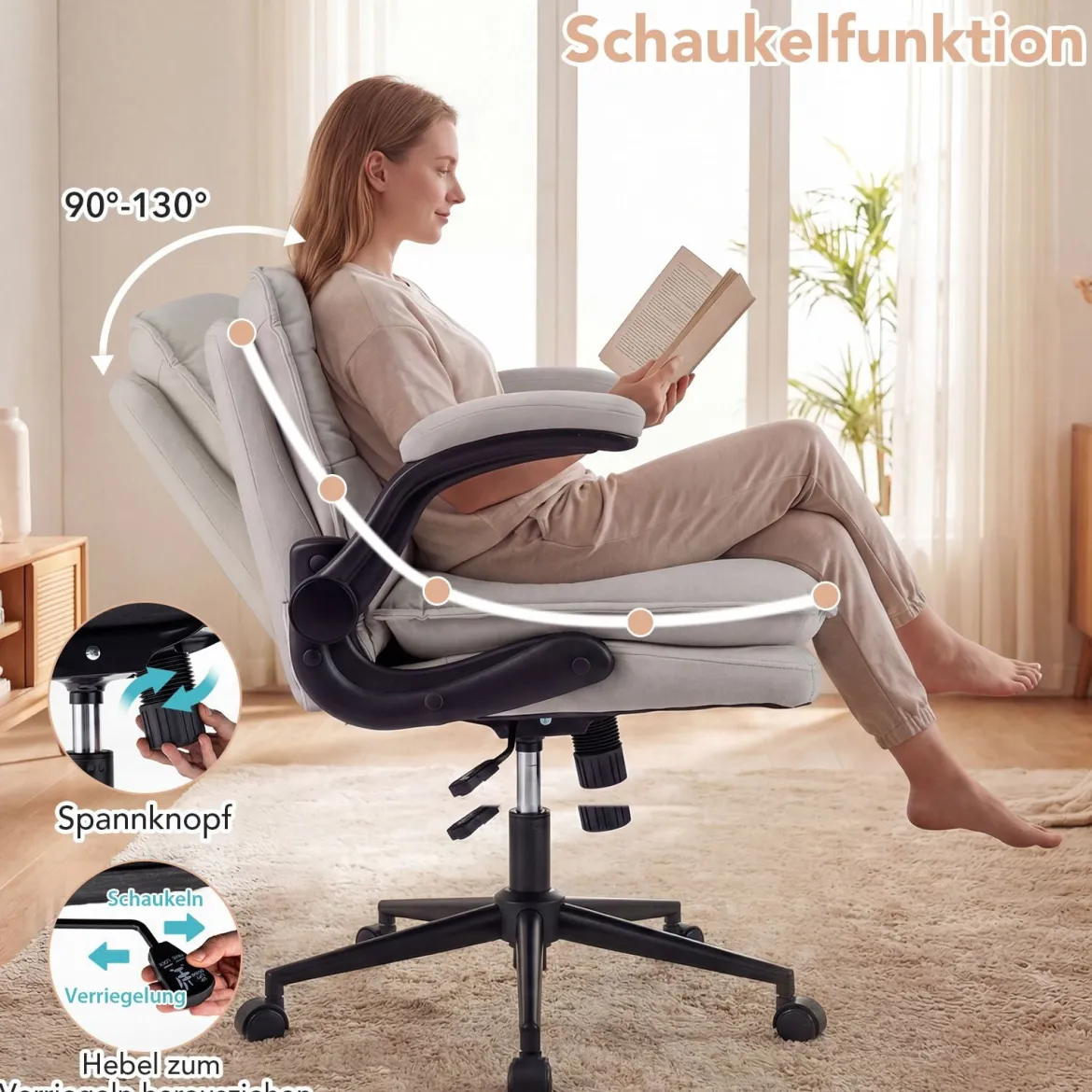 Ergonomischer Bürostuhl Höhenverstellbar Schreibtischstuhl Drehstuhl mit Wippfunktion Belastbar bis 150 kg