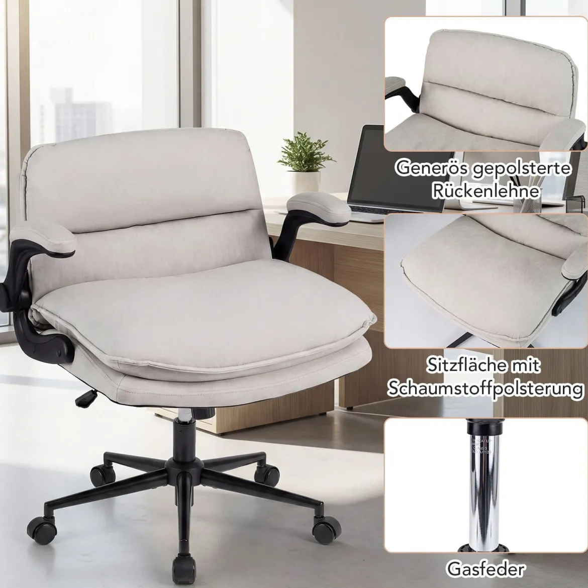 Ergonomischer Bürostuhl Höhenverstellbar Schreibtischstuhl Drehstuhl mit Wippfunktion Belastbar bis 150 kg