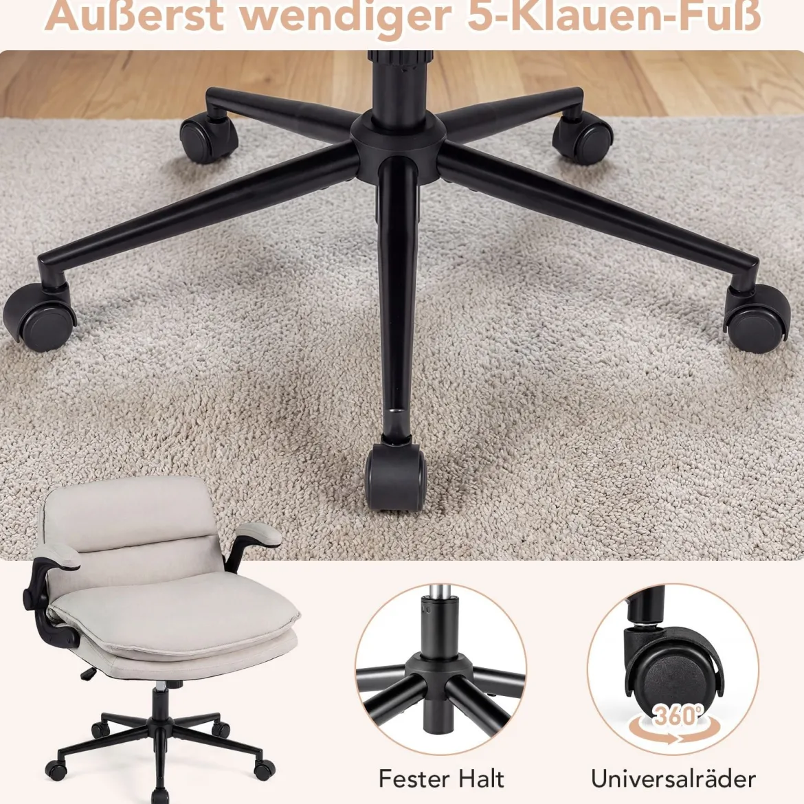 Ergonomischer Bürostuhl Höhenverstellbar Schreibtischstuhl Drehstuhl mit Wippfunktion Belastbar bis 150 kg