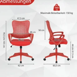 Ergonomischer Bürostuhl mit Atmungsaktive Mesh-Rückenlehne Höhenverstellbarer Drehstuhl Rot