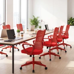 Ergonomischer Bürostuhl mit Atmungsaktive Mesh-Rückenlehne Höhenverstellbarer Drehstuhl Rot