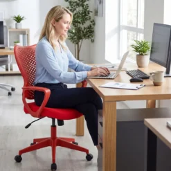Ergonomischer Bürostuhl mit Atmungsaktive Mesh-Rückenlehne Höhenverstellbarer Drehstuhl Rot