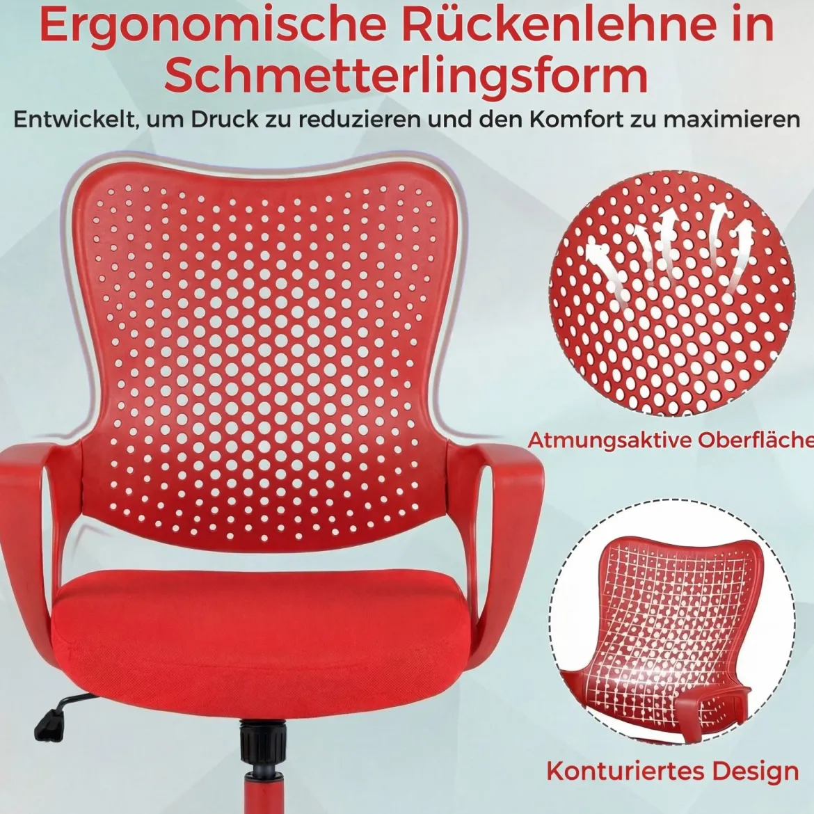 Ergonomischer Bürostuhl mit Atmungsaktive Mesh-Rückenlehne Höhenverstellbarer Drehstuhl Rot