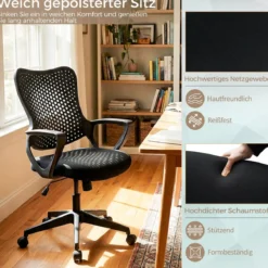 Ergonomischer Bürostuhl mit Atmungsaktive Mesh-Rückenlehne Höhenverstellbarer Drehstuhl Schwarz