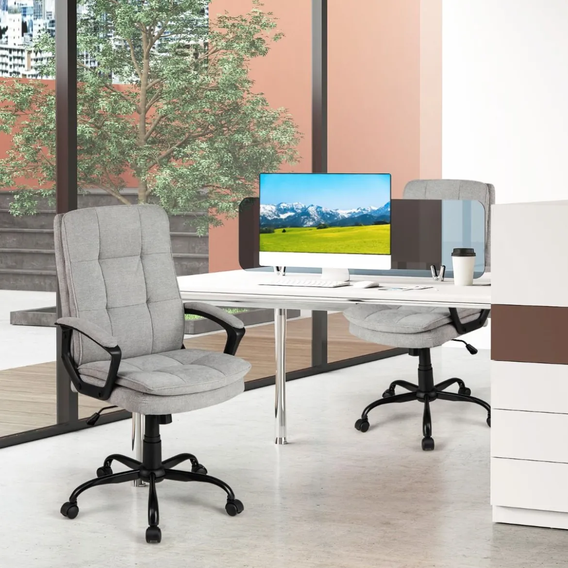 Ergonomischer Bürostuhl mit Armlehnen & Rollen Höhenverstellbarer Drehstuhl Computerstuhl