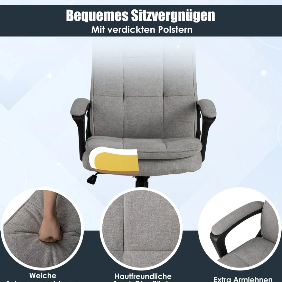 Ergonomischer Bürostuhl mit Armlehnen & Rollen Höhenverstellbarer Drehstuhl Computerstuhl