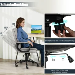 Ergonomischer Bürostuhl mit Armlehnen & Rollen Höhenverstellbarer Drehstuhl Computerstuhl