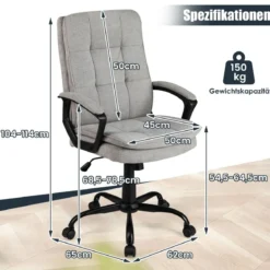 Ergonomischer Bürostuhl mit Armlehnen & Rollen Höhenverstellbarer Drehstuhl Computerstuhl