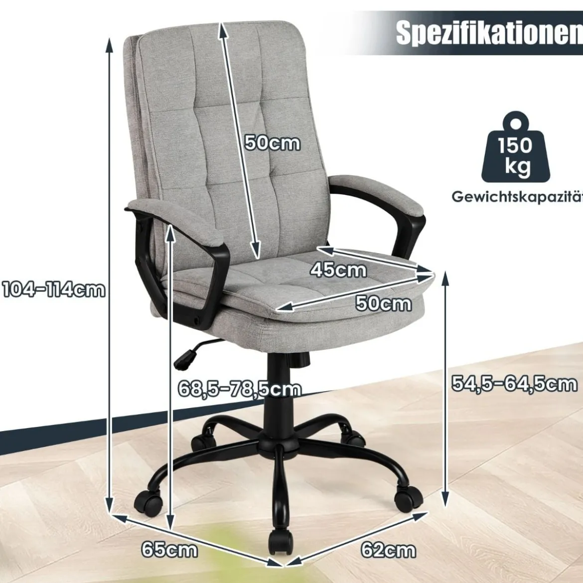 Ergonomischer Bürostuhl mit Armlehnen & Rollen Höhenverstellbarer Drehstuhl Computerstuhl
