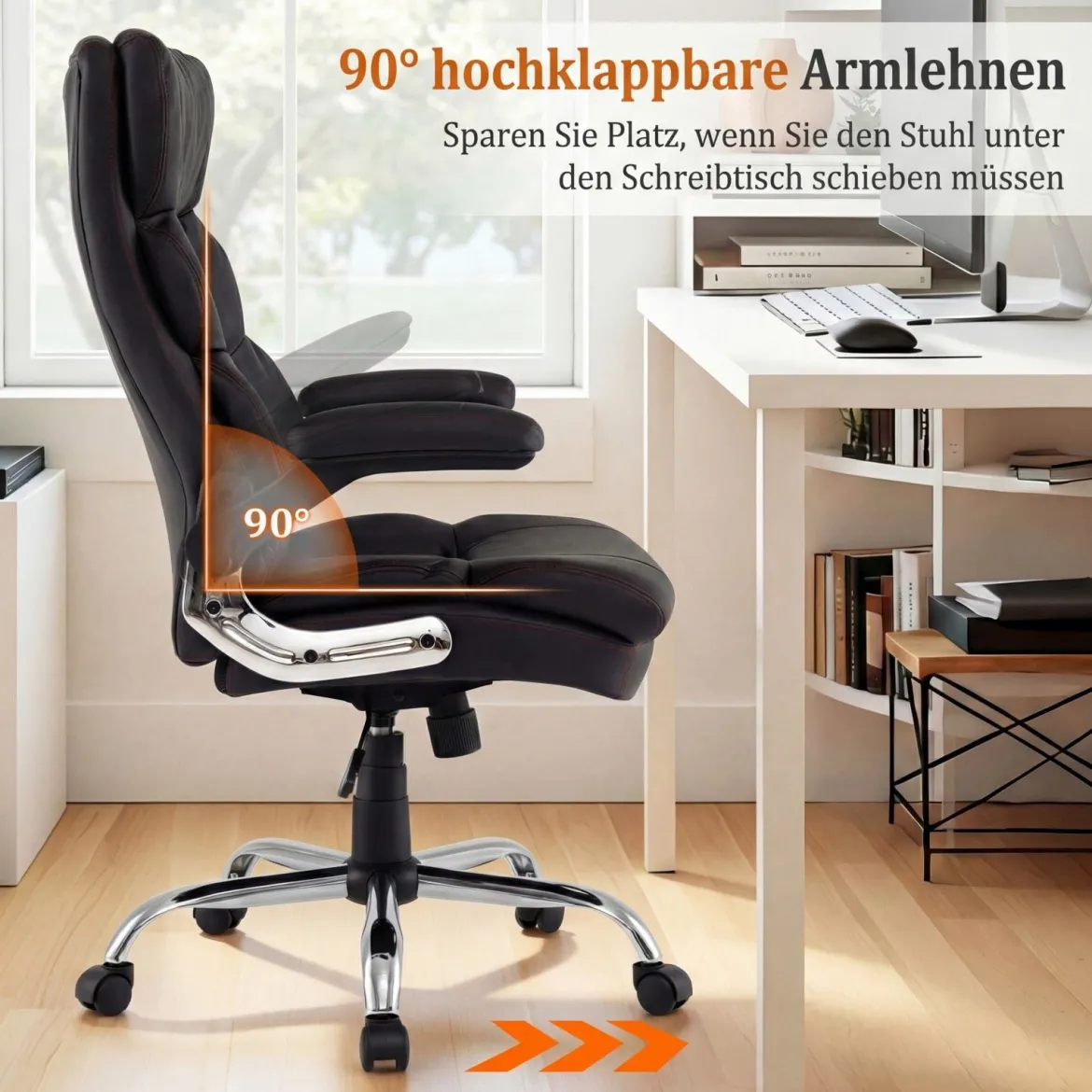 Ergonomischer Bürostuhl mit Ausklappbaren Armlehnen & Wippfunktion Chefsessel Computerstuhl