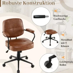 Ergonomischer Bürostuhl mit Armlehnen & Rollen Höhenverstellbarer Drehstuhl Computerstuhl Braun