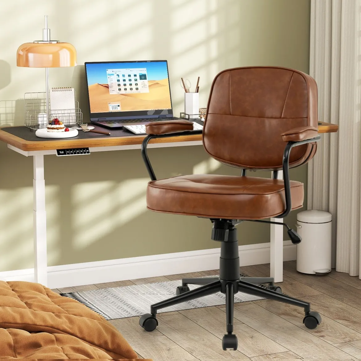 Ergonomischer Bürostuhl mit Armlehnen & Rollen Höhenverstellbarer Drehstuhl Computerstuhl Braun